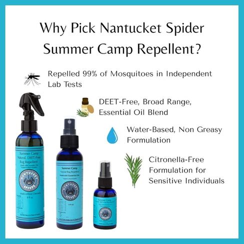 نانتوكيت سبايدر طارد الحشرات في المخيم الصيفي - 8 أونصة | خالي من الديت، طارد طبيعي للبعوض للأطفال | صُنع في الولايات المتحدة الأمريكية من زيوت عطرية عضوية 100% | يصد البعوض والذباب ولا ترى أمز in Kuwait