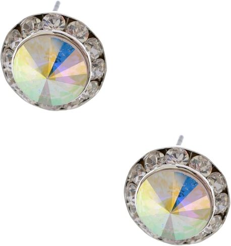 (23017A101) Silver Aurora Borealis Rhinestone 15mm Rondelle Circle Round Shape Stud Earrings in Kuwait