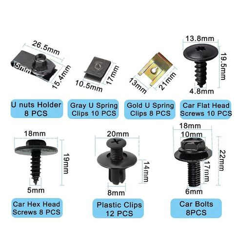 64pcs Universal Auto Car U-Clip, Body Bolts Bumper Fender and Metal Trim Panel Spring Clip Trim Moulding Clip with Matched Screws in Kuwait