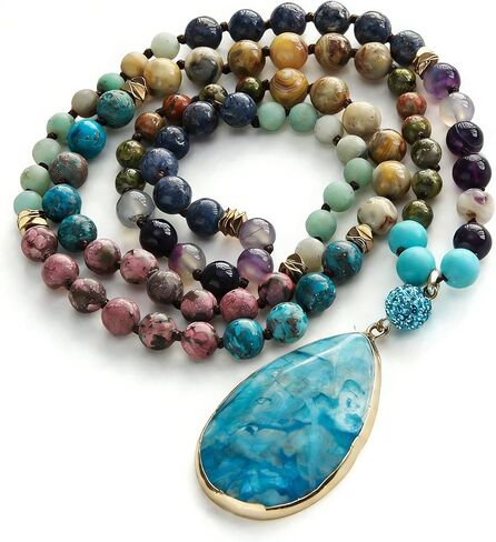 Yomisa Tree of Life Pendant Necklace for Women,Long Boho Beaded Pendant Necklace,Natural Stone Beads Necklaces Western Bohemian Handmade Trendy Charm Jewelry Gift in Saudi Arabia