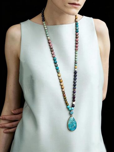 Yomisa Tree of Life Pendant Necklace for Women,Long Boho Beaded Pendant Necklace,Natural Stone Beads Necklaces Western Bohemian Handmade Trendy Charm Jewelry Gift in Saudi Arabia