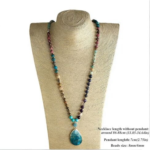 Yomisa Tree of Life Pendant Necklace for Women,Long Boho Beaded Pendant Necklace,Natural Stone Beads Necklaces Western Bohemian Handmade Trendy Charm Jewelry Gift in Saudi Arabia