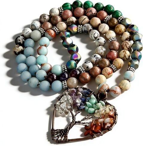 Yomisa Tree of Life Pendant Necklace for Women,Long Boho Beaded Pendant Necklace,Natural Stone Beads Necklaces Western Bohemian Handmade Trendy Charm Jewelry Gift in Saudi Arabia