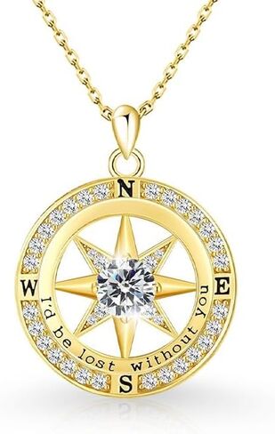 Compass Necklace for Women, Gifts for Her, Wife Birthday Gift Ideas - I'd Be Lost Without You(18k Real Gold Filled With S925) in Saudi Arabia
