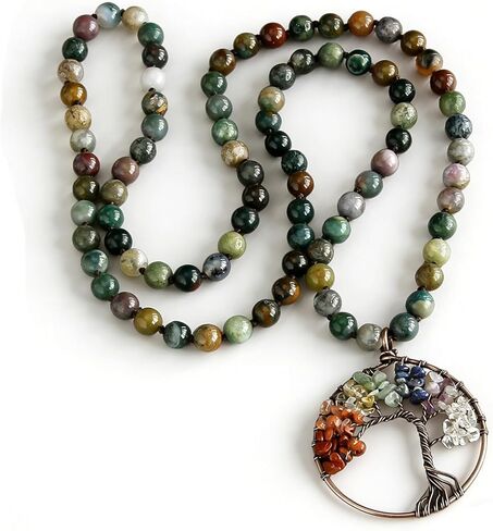 Yomisa Tree of Life Pendant Necklace for Women,Long Boho Beaded Pendant Necklace,Natural Stone Beads Necklaces Western Bohemian Handmade Trendy Charm Jewelry Gift in Saudi Arabia