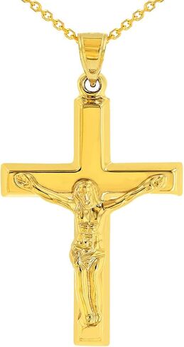 14k Yellow Gold Roman Catholic Cross Crucifix with Jesus Christ Pendant Necklace in Saudi Arabia
