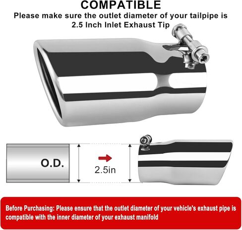 MuHize Exhaust Tips 2.5" Inlet, 3" Outlet 6" Length Performance Exhaust Tip, Bolt on, Rolled Edge, Stainless Steel Polished, Diesel Exhaust Pipe for Pickup Truck, Car, Truck in Saudi Arabia
