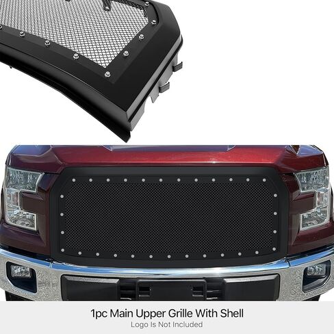 APS Premium Stainless Steel Black Rivet Stud Mesh Front Grille Grill with Shell Compatible with Ford F150 2015 2016 2017 Main Upper N19-H0136PF in Saudi Arabia