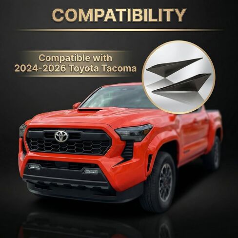 2 Pcs Front Side Grille Patch Decor Compatible with Toyota Tacoma 2024 2025 2026, Black Texture Perfectly Fits the Original Front Grille Contour in Kuwait