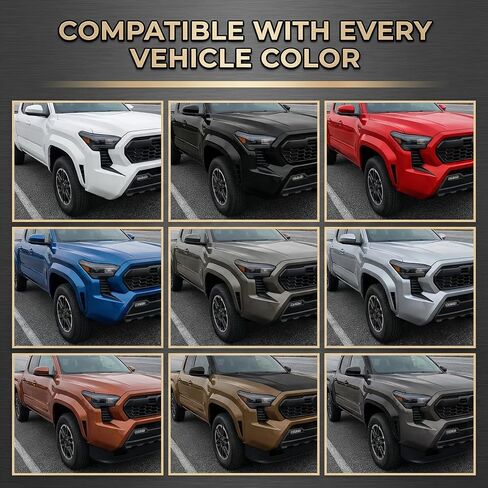 2 Pcs Front Side Grille Patch Decor Compatible with Toyota Tacoma 2024 2025 2026, Black Texture Perfectly Fits the Original Front Grille Contour in Kuwait