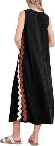 فستان Chouyatou صيفي نسائي كاجوال بدون أكمام للشاطئ بفتحة جانبية طويلة RIC Rac Maxi Sundress (X-Small، أسود) in Saudi Arabia