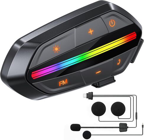 سماعة بلوتوث للدراجات النارية، مكبرات صوت خوذة بلوتوث 5.3 مع صوت عالٍ، أضواء RGB وبطارية 1000 مللي أمبير في الساعة، سماعة بلوتوث خوذة إلغاء الضوضاء للسائقين، سماعات رأس مقاومة للماء IPX6 للدراجات النارية in Kuwait