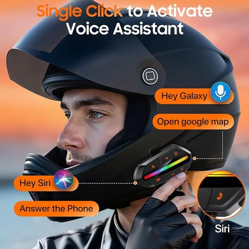 سماعة بلوتوث للدراجات النارية، مكبرات صوت خوذة بلوتوث 5.3 مع صوت عالٍ، أضواء RGB وبطارية 1000 مللي أمبير في الساعة، سماعة بلوتوث خوذة إلغاء الضوضاء للسائقين، سماعات رأس مقاومة للماء IPX6 للدراجات النارية in Kuwait