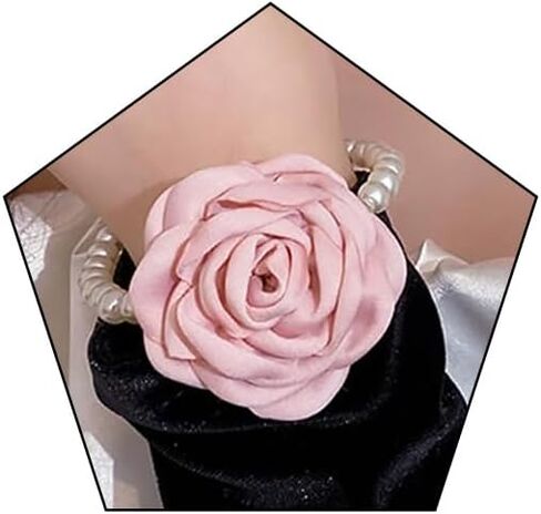 Vintage Imitation Pearl Bracelet with Rose Flower Charm Dainty Pearl Wrist Band Boho Rose Hand Accessories for Women Bridal Wedding Prom Festival in Kuwait