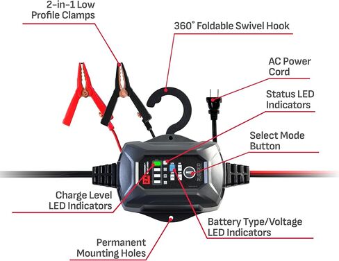 Schumacher Electric Rugged 2A Car Battery Charger and Maintainer, 3-in-1 Solution, for 6V/12V Power Sport, Automotive, and Marine Batteries, SC1678 in Kuwait