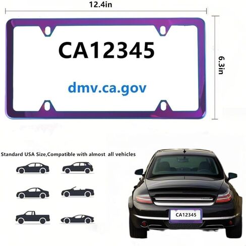 Fashion Super Slim Iridescent Chrome Blue License Plate Frames,Exclusive Polish Mirror Effect License Plate Covers,Weather Proof License Plate Holders for Women(Chrome Blue,2PCS) in Kuwait