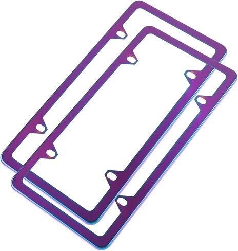 Fashion Super Slim Iridescent Chrome Blue License Plate Frames,Exclusive Polish Mirror Effect License Plate Covers,Weather Proof License Plate Holders for Women(Chrome Blue,2PCS) in Kuwait