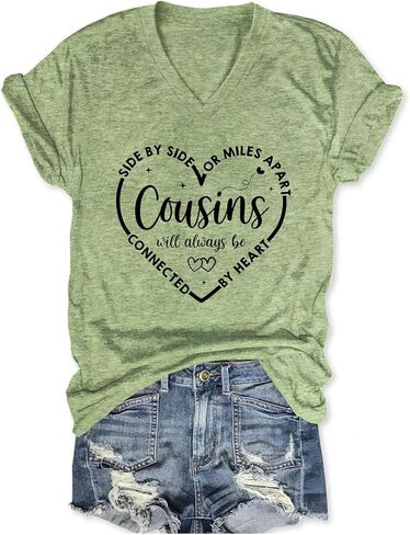 Side by Side Or Miles Apart Cousins Will Always Be Connected by Heart Shirt Girls Trip T Shirts for Women in Saudi Arabia