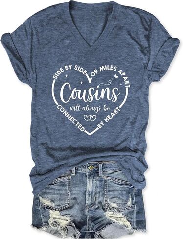 Side by Side Or Miles Apart Cousins Will Always Be Connected by Heart Shirt Girls Trip T Shirts for Women in Saudi Arabia