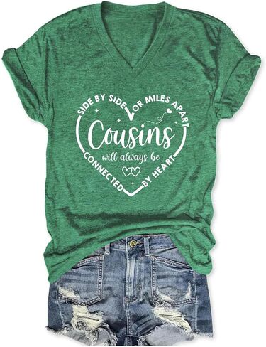 Side by Side Or Miles Apart Cousins Will Always Be Connected by Heart Shirt Girls Trip T Shirts for Women in Saudi Arabia