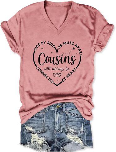 Side by Side Or Miles Apart Cousins Will Always Be Connected by Heart Shirt Girls Trip T Shirts for Women in Saudi Arabia