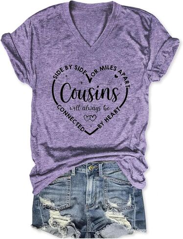 Side by Side Or Miles Apart Cousins Will Always Be Connected by Heart Shirt Girls Trip T Shirts for Women in Saudi Arabia