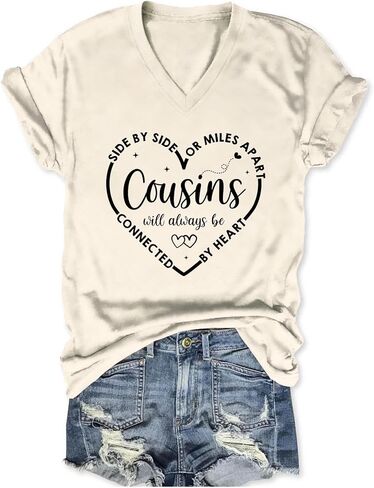 Side by Side Or Miles Apart Cousins Will Always Be Connected by Heart Shirt Girls Trip T Shirts for Women in Saudi Arabia