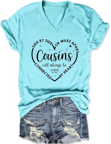 Side by Side Or Miles Apart Cousins Will Always Be Connected by Heart Shirt Girls Trip T Shirts for Women in Saudi Arabia