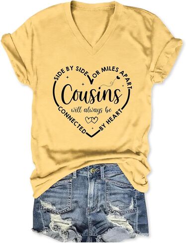Side by Side Or Miles Apart Cousins Will Always Be Connected by Heart Shirt Girls Trip T Shirts for Women in Saudi Arabia