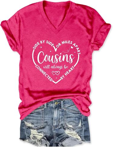 Side by Side Or Miles Apart Cousins Will Always Be Connected by Heart Shirt Girls Trip T Shirts for Women in Saudi Arabia