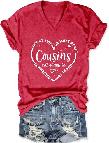 Side by Side Or Miles Apart Cousins Will Always Be Connected by Heart Shirt Girls Trip T Shirts for Women in Saudi Arabia