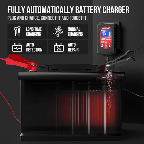 [4-Pack]1.75-Amp Car Battery Charger, 6V and 12V Smart Fully Automatic Battery Charger Maintainer, Trickle Charger, Battery Desulfator for Car, Lawn Mower, Motorcycle, Boat, Marine Lead Acid Batteries in Kuwait