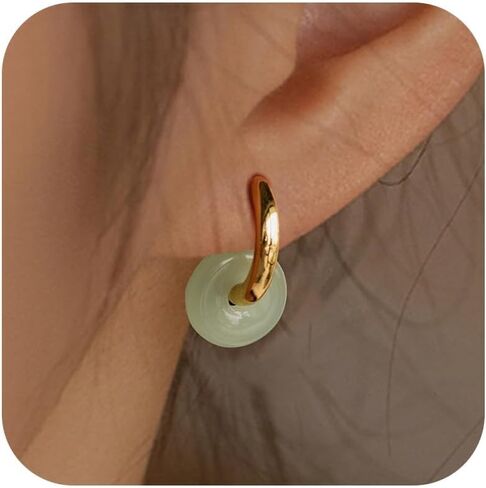 أقراط اليشم للنساء أقراط الأحجار الكريمة الخضراء أقراط الزمرد هوجي هوب القرط هدايا مجوهرات أنيقة للنساء in Kuwait