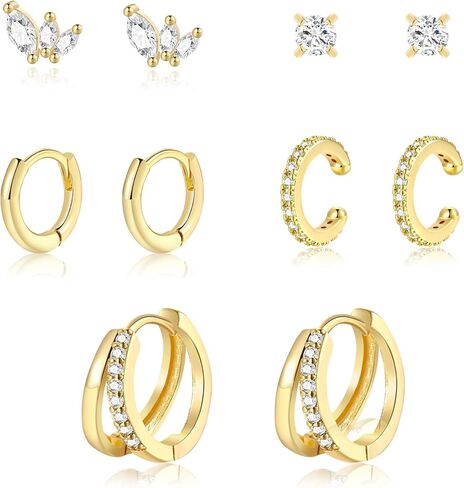 مجموعة أقراط طارة ذهبية للنساء العصرية هيبوالرجينيك استرخى Huggie شقة الظهر مربط القرط مكدسات اللولب الغضروف in Kuwait