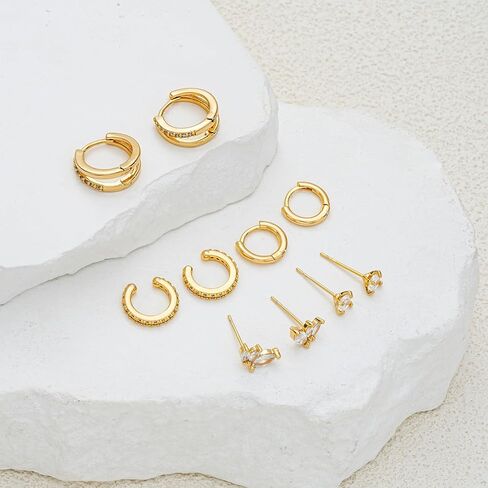 مجموعة أقراط طارة ذهبية للنساء العصرية هيبوالرجينيك استرخى Huggie شقة الظهر مربط القرط مكدسات اللولب الغضروف in Kuwait