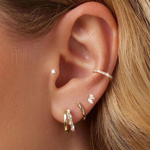 مجموعة أقراط طارة ذهبية للنساء العصرية هيبوالرجينيك استرخى Huggie شقة الظهر مربط القرط مكدسات اللولب الغضروف in Kuwait