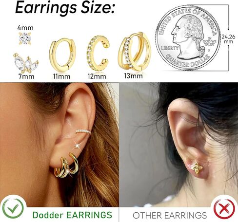 مجموعة أقراط طارة ذهبية للنساء العصرية هيبوالرجينيك استرخى Huggie شقة الظهر مربط القرط مكدسات اللولب الغضروف in Kuwait