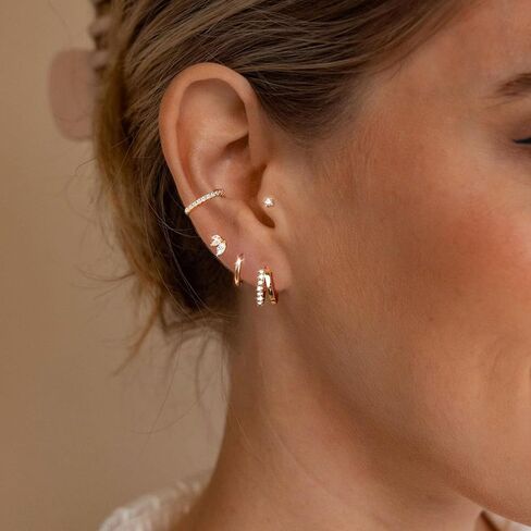 مجموعة أقراط طارة ذهبية للنساء العصرية هيبوالرجينيك استرخى Huggie شقة الظهر مربط القرط مكدسات اللولب الغضروف in Kuwait