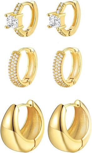 مجموعة أقراط دائرية للنساء، مجموعة أقراط ذهبية خفيفة الوزن مطلية بالذهب عيار 14 قيراط لثقب متعدد، مجموعة مجوهرات مكتنزة لا تسبب الحساسية، إكسسوارات مجوهرات يومية in Kuwait