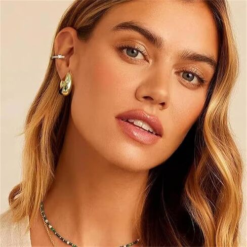 مجموعة أقراط دائرية للنساء، مجموعة أقراط ذهبية خفيفة الوزن مطلية بالذهب عيار 14 قيراط لثقب متعدد، مجموعة مجوهرات مكتنزة لا تسبب الحساسية، إكسسوارات مجوهرات يومية in Kuwait