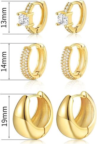 مجموعة أقراط دائرية للنساء، مجموعة أقراط ذهبية خفيفة الوزن مطلية بالذهب عيار 14 قيراط لثقب متعدد، مجموعة مجوهرات مكتنزة لا تسبب الحساسية، إكسسوارات مجوهرات يومية in Kuwait