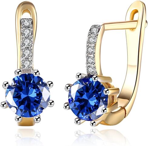 Yellow Gold Plated Earrings Hoop Huggies AAA Zirconia Latch Back Clasp L592 in Kuwait