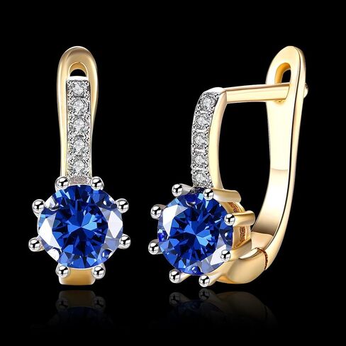 Yellow Gold Plated Earrings Hoop Huggies AAA Zirconia Latch Back Clasp L592 in Kuwait