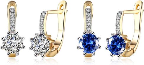 Yellow Gold Plated Earrings Hoop Huggies AAA Zirconia Latch Back Clasp L592 in Kuwait