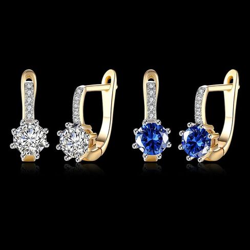 Yellow Gold Plated Earrings Hoop Huggies AAA Zirconia Latch Back Clasp L592 in Kuwait