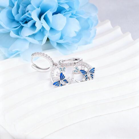 تشيكوسلوفاكيا القمر والفراشة أقراط للنساء S925 الفضة الاسترليني المينا الأزرق فراشة الحيوان استرخى هوب أقراط القمر مجوهرات عيد ميلاد الذكرى السنوية عيد الحب هدايا للزوجة صديقة أمي in Kuwait