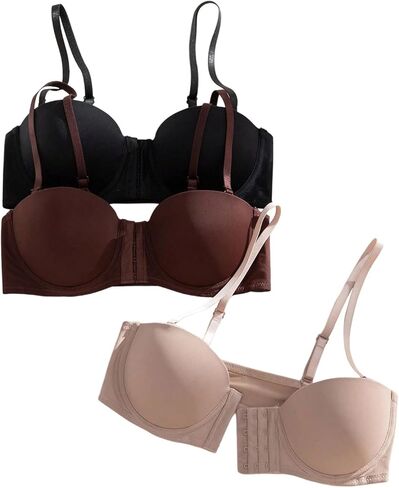 GORGLITTER Women's 3 Pack Front Closure Bra Underwire Push Up Padded Adjustable Straps Everyday Comfort Bralettes in Saudi Arabia