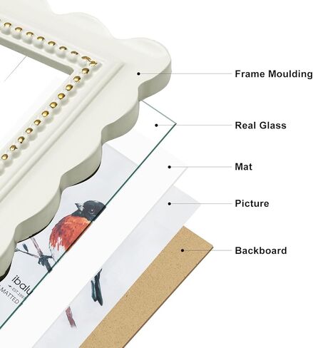 5x7 Off-White Scalloped Picture Frame with Gold Beaded Trim, Resin with Real Glass, Matted to 4x6, Vertical and Horizontal for Tabletop or Wall Hanging in Saudi Arabia