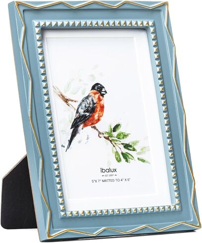 5x7 Off-White Scalloped Picture Frame with Gold Beaded Trim, Resin with Real Glass, Matted to 4x6, Vertical and Horizontal for Tabletop or Wall Hanging in Saudi Arabia