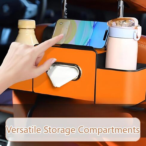 3-in-1 Multifunctional Car Backseat Organizer with Cup Holder, Tissue Box, Trash Bin & Hooks for Hold Phones, Snacks, Drinks, Handbags (Brown) in Saudi Arabia